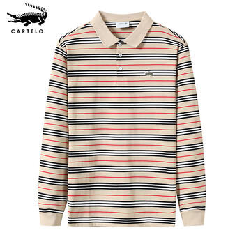 鳄鱼aymoy鳄鱼秋季棉质长袖翻领t恤男士上衣中年爸爸装拉夫劳伦马球