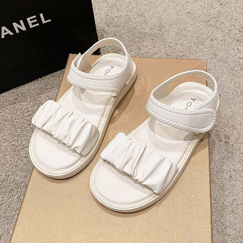 华乐奥韩国云朵褶皱厚底踩屎感凉鞋女鞋子夏季新款休闲平底罗马鞋米色