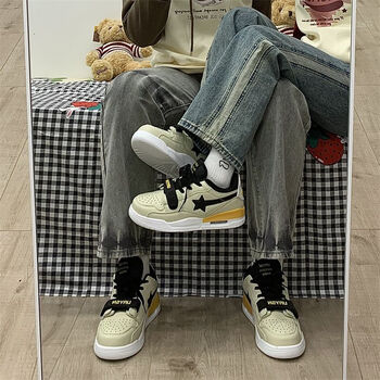 zkhe情侣鞋子一男一女两双国潮鞋ins学院风拼色厚底星星气垫鞋运动鞋