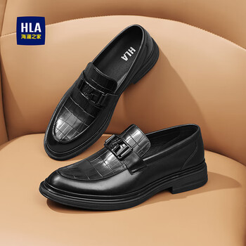 海澜之家hla男鞋百搭商务时尚休闲舒适轻便套脚皮鞋男休闲皮鞋伴郎
