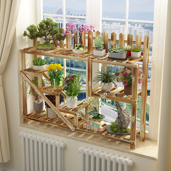 窗台护栏实木花架多功能花盆架多肉植物架阳台装饰阶梯木花架 上新总