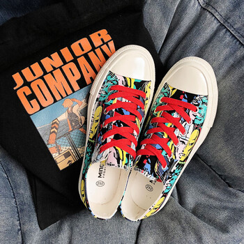 万耐克斯特高帮帆布鞋男鞋子2021春季透气潮鞋网红涂鸦手绘布鞋韩版