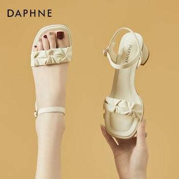 daphne达芙妮法式粗跟凉鞋女2024夏季新款仙女风一字扣配裙子坡跟高跟