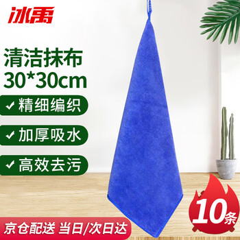 冰禹 BYyc-146 多功能细纤维吸水毛巾抹布 清洁挂绳毛巾 30*30 蓝色10条(小号)