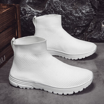 ticketaka白鞋男款运动鞋夏季透气运动飞织情侣一脚蹬帆布高帮大码男