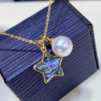伊姿朵原创新品星星款爱迪生珍珠吊坠18k包金鲍鱼母贝项链t珍珠11mm