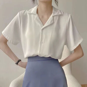 女2024新款高档职业雪纺白衬衫短袖polo领纯色高级感小众上衣 白色