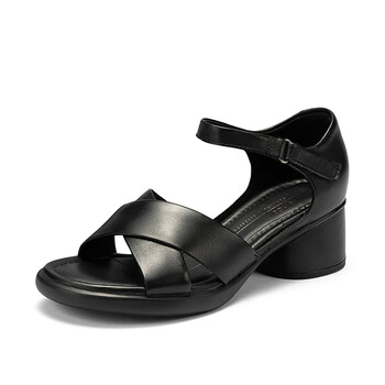 爱步ecco凉鞋女新款复古粗跟高跟凉鞋雕塑奢华222773黑色