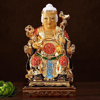 吉祥缘鎏金土地公婆神像纯铜彩绘土地婆铜像土地婆摆件土地婆16英寸