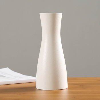 现代简约白色陶瓷花瓶摆件圆形磨砂黑色插花器台面家居客厅装饰品