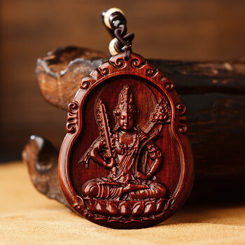 小叶紫檀本命佛吊坠男女款虚空藏菩萨佛像木雕十二生肖属牛虎项链属牛