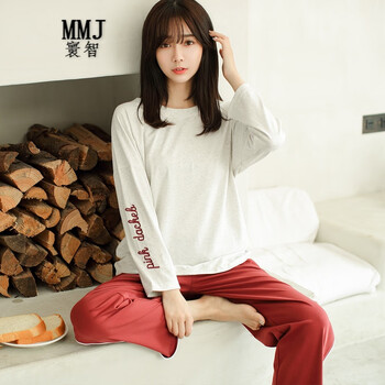 mmj 港系潮牌 睡衣女秋冬纯棉长袖 个性y运动宽松字母学生可爱韩版 套
