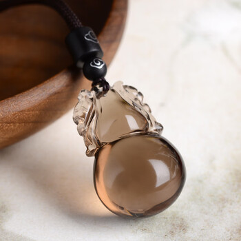 彩陌天然茶水晶葫芦吊坠男士项链平安挂件茶晶护身符女吉祥物饰品礼物