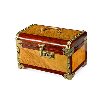 金丝楠木大叶楠镶铜密码锁素面首饰盒实木收纳盒公主百宝箱珠宝箱