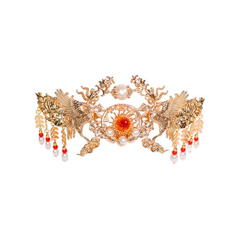 飞仙珍珠凤冠仙气流苏古风发冠汉服新娘头饰原创设计 发冠一件7天发货