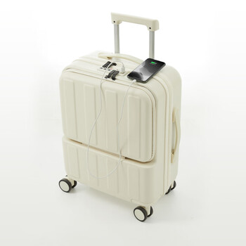 20寸行李箱静音万向轮带usb连接半开口大容量旅行箱登机箱牛奶白20寸