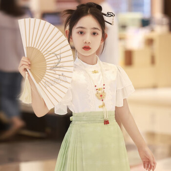 迪士尼（Disney）马面裙套装女童2024新款洋气中国风汉服夏季女孩儿童薄款古风裙子 飞飞袖衬衣 150cm