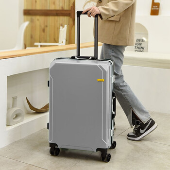 芊新铝框行李箱可充电皮箱男潮流商务防刮耐摔pc硬壳拉杆箱铝合金密码