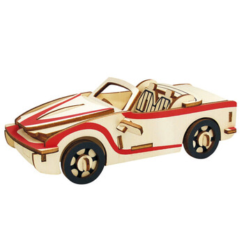 激光切割儿童立体拼插木质3d拼图 diy手工木制小汽车拼装玩具巴士跑车