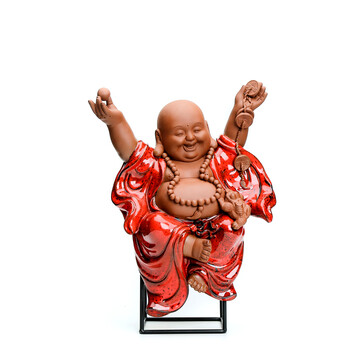【春暖心潮】陶瓷客厅家居装饰紫砂弥勒佛摆件 开心佛 佛像摆饰创意