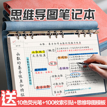 米砾思维导图笔记本A4大号活页软皮网格康奈尔本子大学生考研复习专用上翻线圈本开学季礼物必备用品