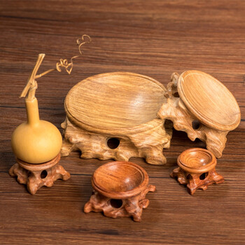 葫芦底座摆件木质底托架核桃木雕水晶球底座镂空蛋雕树脂底座 酸枝木