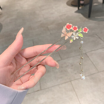 玛宝琪品牌桃花发簪女古风发饰盘发优雅流苏步摇簪子猫眼吊坠汉服头饰