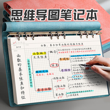 淼许 思维导图笔记本A4活页本大号活页软皮网格康奈尔本子B5高颜值大学生考研法考专用初高中生 A4浅蓝色