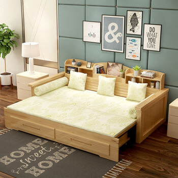 5 1.8米推拉坐卧两用床 清漆色2000*1800送六件套 2米以上