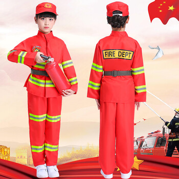员服装儿童消防服衣服幼儿园男孩职业体验角色扮演套装演出服 红色