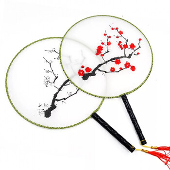 幼儿园手工diy彩绘空白宫扇圆扇加厚硬卡纸扇儿童美术绘画扇子 梅花