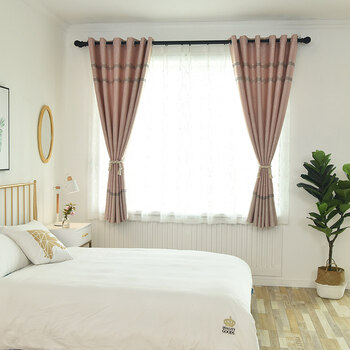 简约大气客厅卧室短窗帘飘窗落地遮光环保布料欧式订制成品绒面 短款