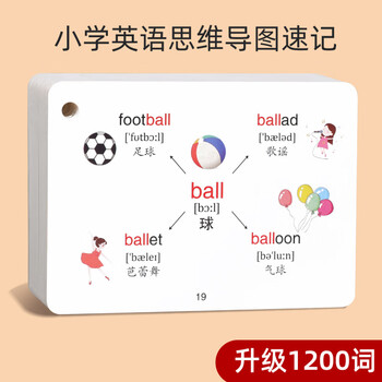 小学英语单词卡片思维导图速记手卡词汇记背大全英文1200词认知卡 [1-6年级]英语思维导图1200词