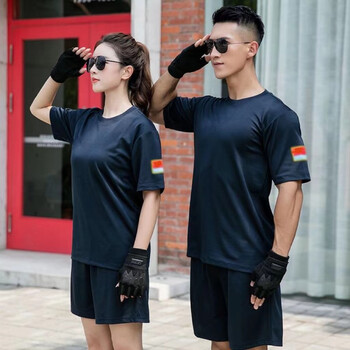 空军训练服飞行员体能圆领衫训练服套装夏季短袖体能服户外速干上衣