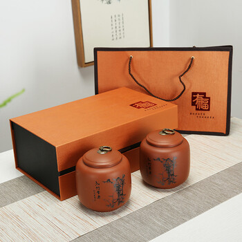 存储罐茶叶盒子 空盒 存茶罐 知竹常乐双罐吉祥礼盒装
