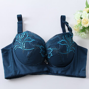 纤妍性感深v刺绣内衣文胸聚拢精油收副乳调整文胸b8527墨蓝色80b