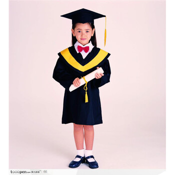 幼儿园博士服毕业礼服演出表演服装博士帽 小学生儿童博士服 黄色v领