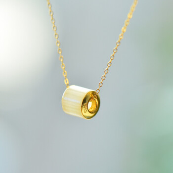 timeswind天然和田玉复古s925圆柱吊坠项链女款和田玉吊坠项链