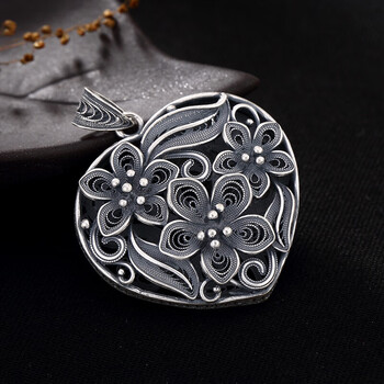 s990足银镂空手工掐丝龙凤梅花莲花纯银泰银仿古吊坠 ①号款 足银
