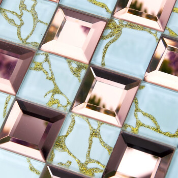 马赛克瓷砖无缝电视背景墙吧台ktv酒店装修镜面墙贴自粘 粉 白金龙 30