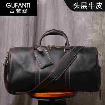 古梵缇（GUFANTI）真皮头层牛皮旅行包新款时尚潮流大容量旅游包百搭生日礼物送老公 沉静黑 1L