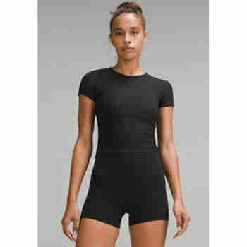 lululemon女士运动T恤基本款背部扭转设计透气黑色短袖上衣 black 均码 |XXL