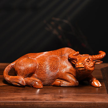 桑泰龙樾花梨木雕卧牛摆件实木雕刻十二生肖家居客厅办公摆设装饰工艺
