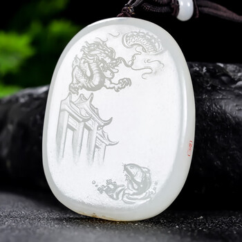 苏州玉雕名家闵辉作品 和田玉 白玉挂 件 鲤鱼跃龙门