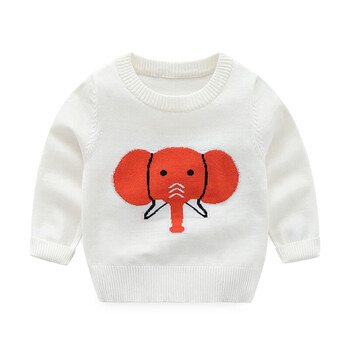 衫套头毛衣2019新款春装童装宝宝儿童女童薄款卡通线衣潮 白色大象