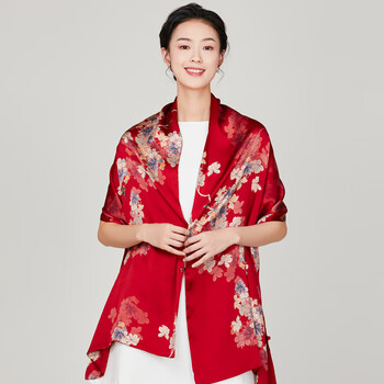 真丝丝巾披肩女春夏季旗袍外搭喜妈妈婆婆披帛红色