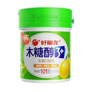 好丽友木糖醇口香糖大瓶装罐装清新口气无糖花香茉莉q立方 绿瓶【超檬