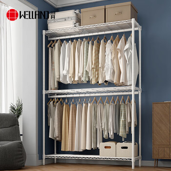 川井挂衣架落地双层衣服置物架子出租房卧室衣帽间简易衣橱宿舍收纳柜