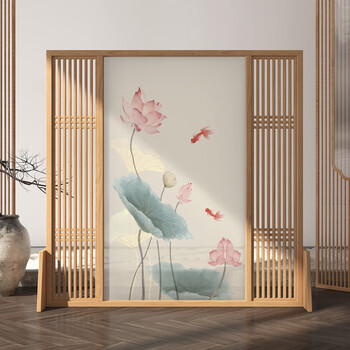 文归 中式屏风隔断客厅简约现代入户玄关家用卧室遮挡实木格栅座屏移