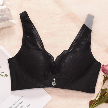 码文胸胖mm内衣女200斤无钢圈胖妹妹加肥加大聚拢薄款大号胸罩b 黑色